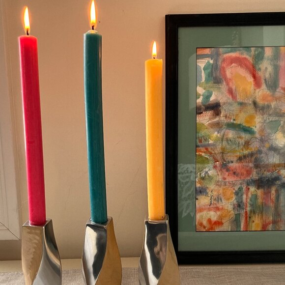 Vintage Scandinavian Style Twist Candle Holders - Silver Tone Metal - Picture 11 of 12